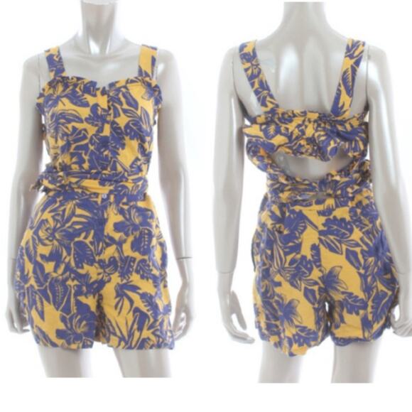 NWT See by Chloe Palm Leaf Print Romper Size 8 Linen Blend Tropical Beach Resort - Picture 12 of 12